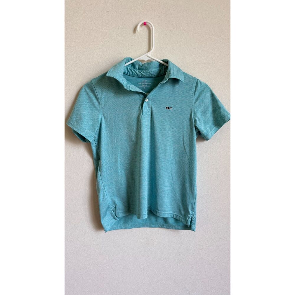 Vineyard Vines Boys Sankaty Polo Shirt S 8-10 Blue Striped Performance Golf